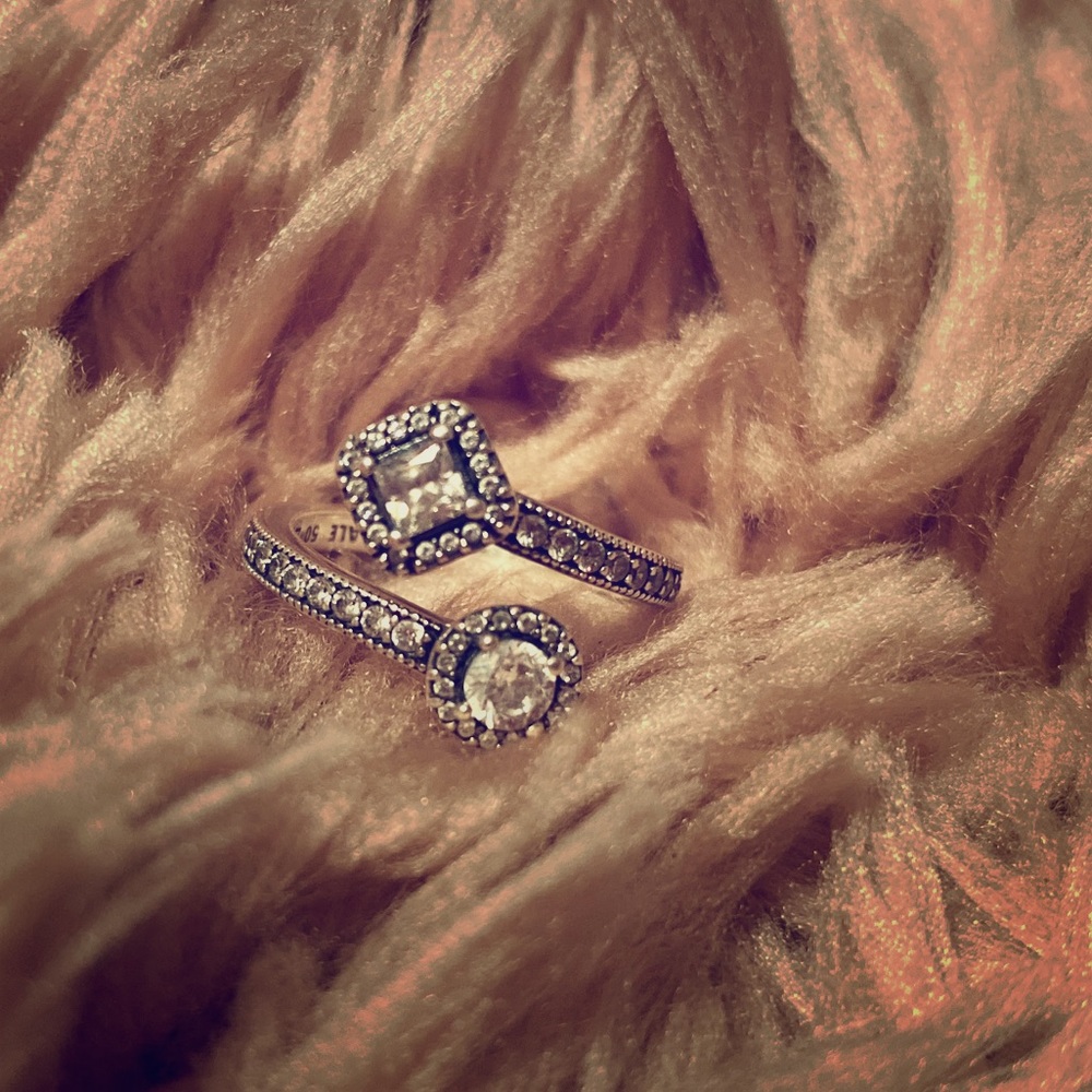 Pandora sparkling square and open circle ring